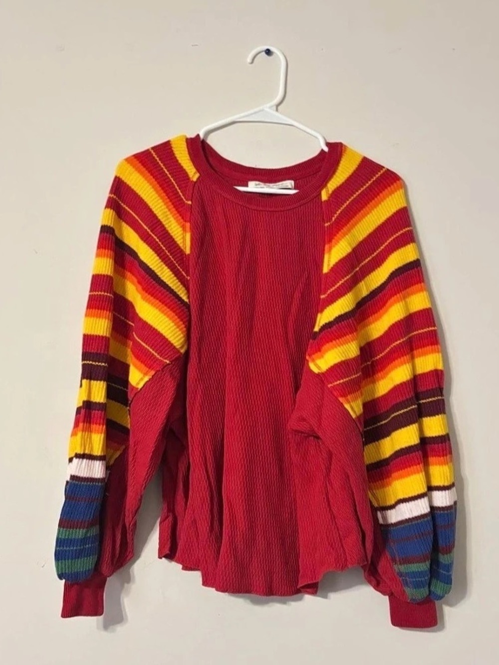 We The Free Striped Crewneck Sweater in Red & Yellow Size XS